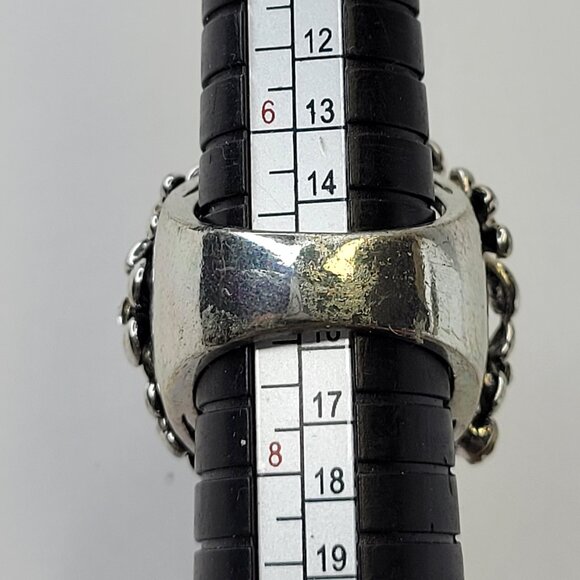 Vintage Black Floral Filigree Ring Silver Tone with Crystals - Picture 4 of 11